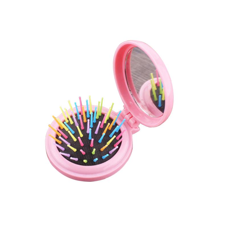 Mini přenosný skládací masážní hřeben Airbag Masážní kulaté duhové zrcátko Antistatický hřeben