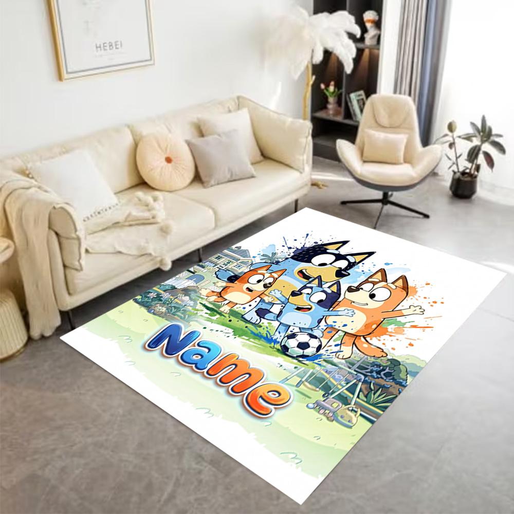 Bluey's Soccer Adventure Customized Name Floor Mat Perfect for Foyer Entryway Dining Room Hallway Anti-slip Rug Decorate Offices
