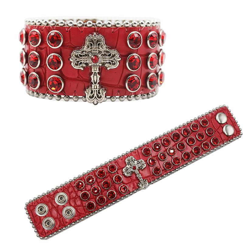 Designed PU Leather Bracelet European and American Hip-hop Punk Full of Diamonds and Rhinestones Bracelet