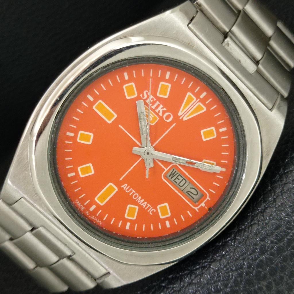 GENUINE VINTAGE SEIKO 5 AUTOMATIC 7009A JAPAN MENS ORANGE DIAL WATCH a708437-1