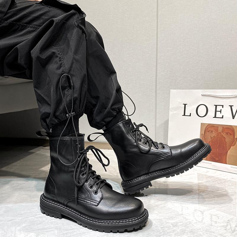 FashionWinter Men's Genuine Leather Boots Personalized Knight Boots High Top Shoes Men's Business Short Boots Work Clothes Boots