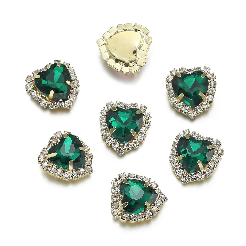 10Pcs/lot 14x15MM Metal Heart Rhinestones Acrylic Sewing Accessories DIY Clothing Hair Accessories Decorative Jewelry