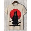 Novas Camisetas com Estampa 3D de Gato Samurai Japonês para Homens Mulheres Camiseta Casual de Manga Curta Top Harajuku Roupa Streetwear