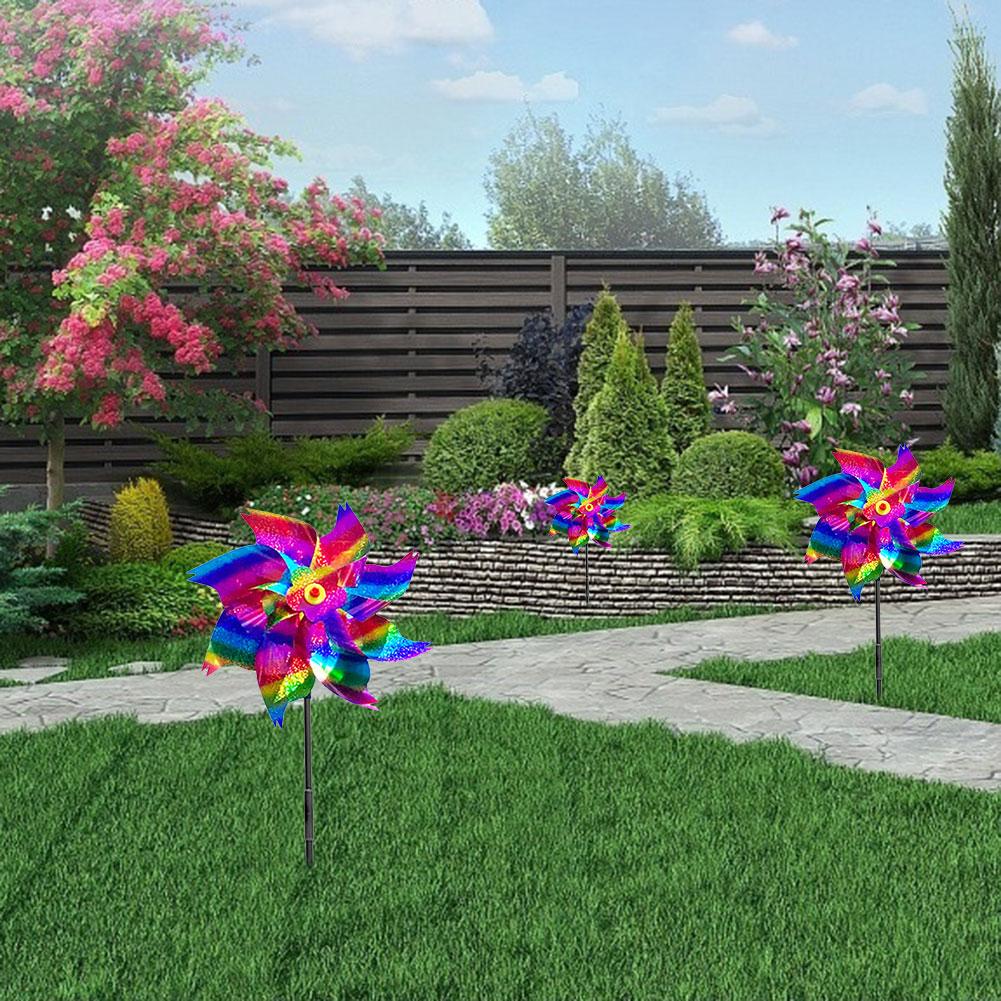 3D Flower Windmill Colourful Wind Spinner Bird Repeller Pinwheels Laser Bird Deterrent Windmill Spinner Garden Lawn Yard Decor