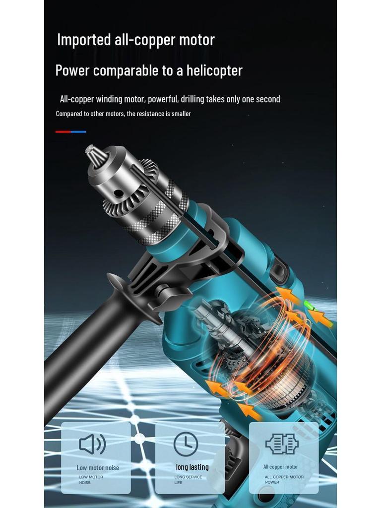 Electric Rotary Impact Drill Set - Versatile Power Tool for Household Use, Includes Hand Drill and Wall Drilling Capability.