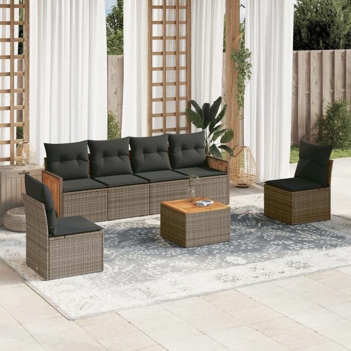 VidaXL Garden Lounge Set with Cushions 7 Pcs, Patio Sofas, Furniture Set, Outdoor Terrace Furniture, Grey 3259953