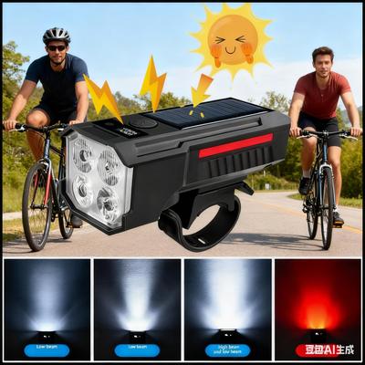 Solar Bicycle Light With Horn 120dB TYPE-C Rechargeable MTB Road Bike Front Lamp Flashlight Bicycle Light