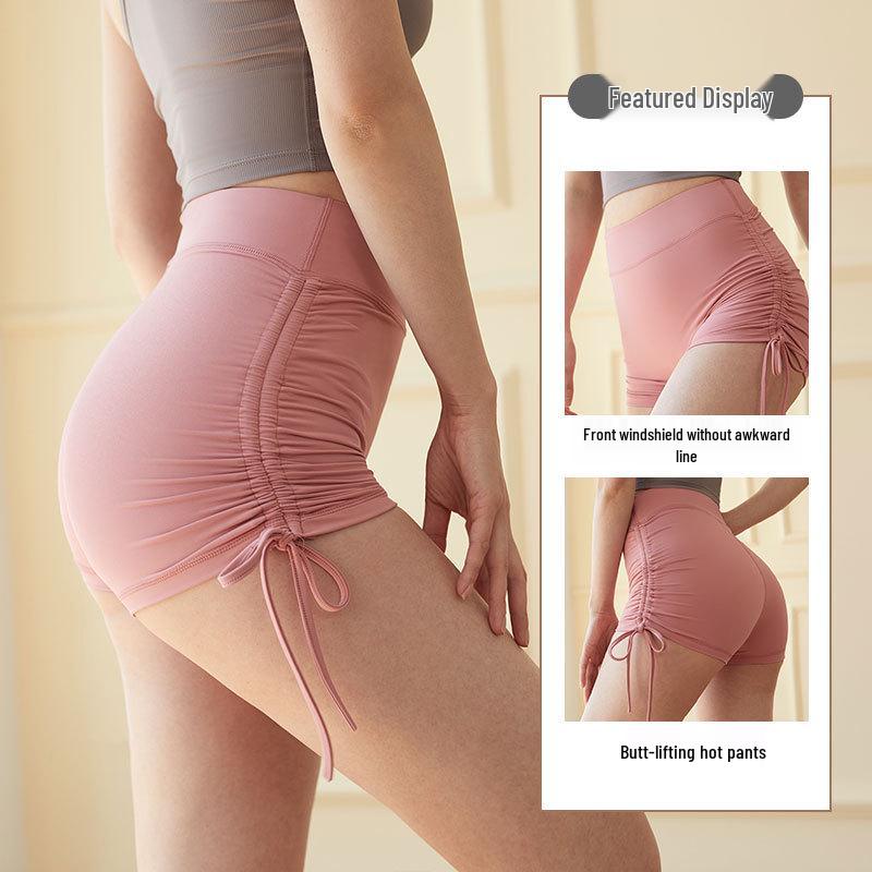 Women's Nude Feel Drawstring Yoga Shorts - Butt-Lifting, Seamless, Three-Point Fit for Running & Fitness