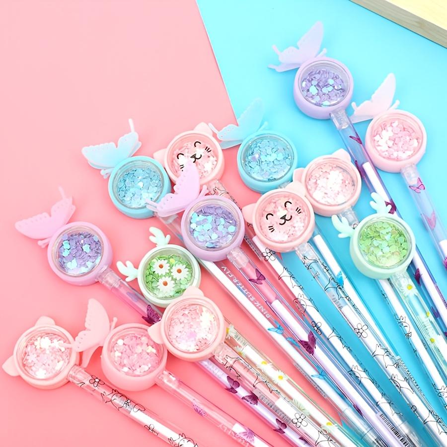 48pcs Sparkling Butterfly & Flower Gel Pens - Assorted Colors, Pastel Design with Glittery Butterflies & Flowers, Perfect for Valentine'S Day Gifts an