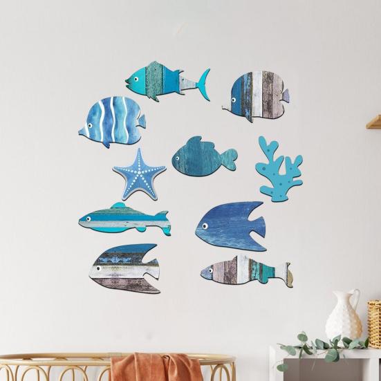 10 Pcs Summer Coastal Fish Wall Decor Vintage Farmhouse Ocean Fish Wall Art Nautical Beach Theme Hanging Decoration