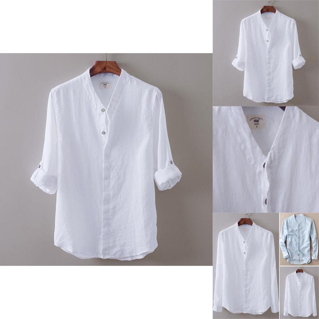Premium Men's Loose Cotton And Linen Shirts With V-neck For Ultimate Comfort