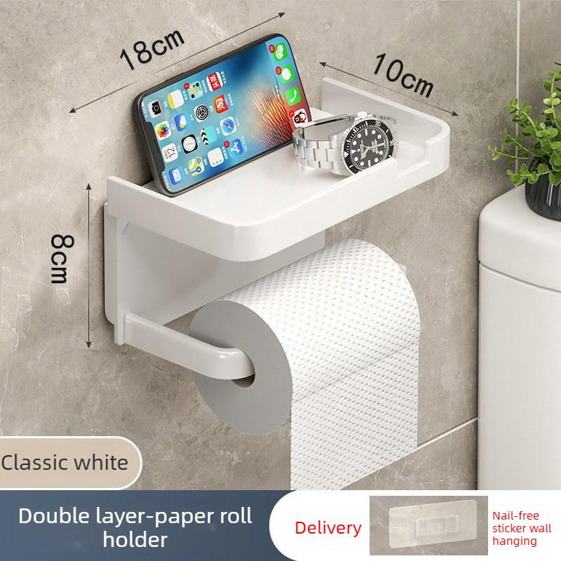 

Hole-free Bathroom Tissue Holder, Phone Stand, Plastic Wall-mounted Toilet Paper Holder белый