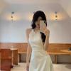 Seaside Vacation Style Waist Hollow Neck Sling Dress Women's Summer Temperament Waist Thin Medium and Long Skirt