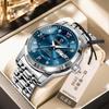 Binbang Men's Waterproof Quartz Watch with Luminous Dial, Rhinestone Accents, Dual Calendar, and Steel Strap.