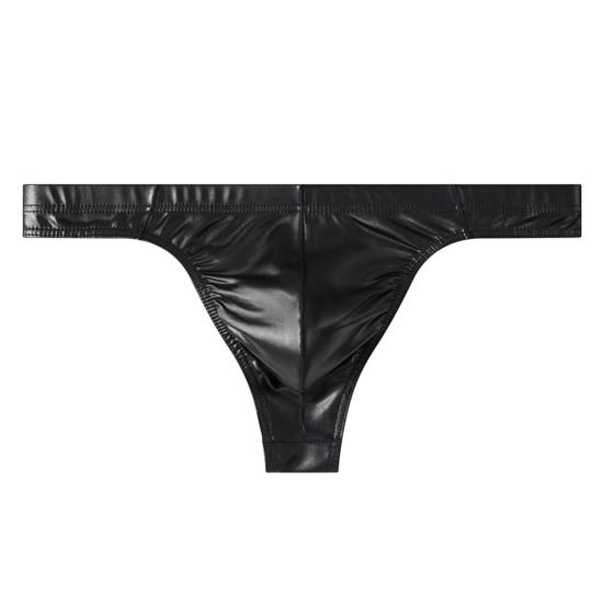 Men Glossy Sexy Thongs Silky Smooth Underpants Imitation Leather Soft Low-Waist Thong Briefs for Date Party Nightlife