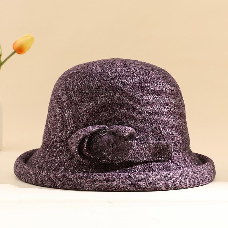 Autumn and winter hat women's fashion wool basin hat versatile crimped woolen top hat medium and old warm bucket hat