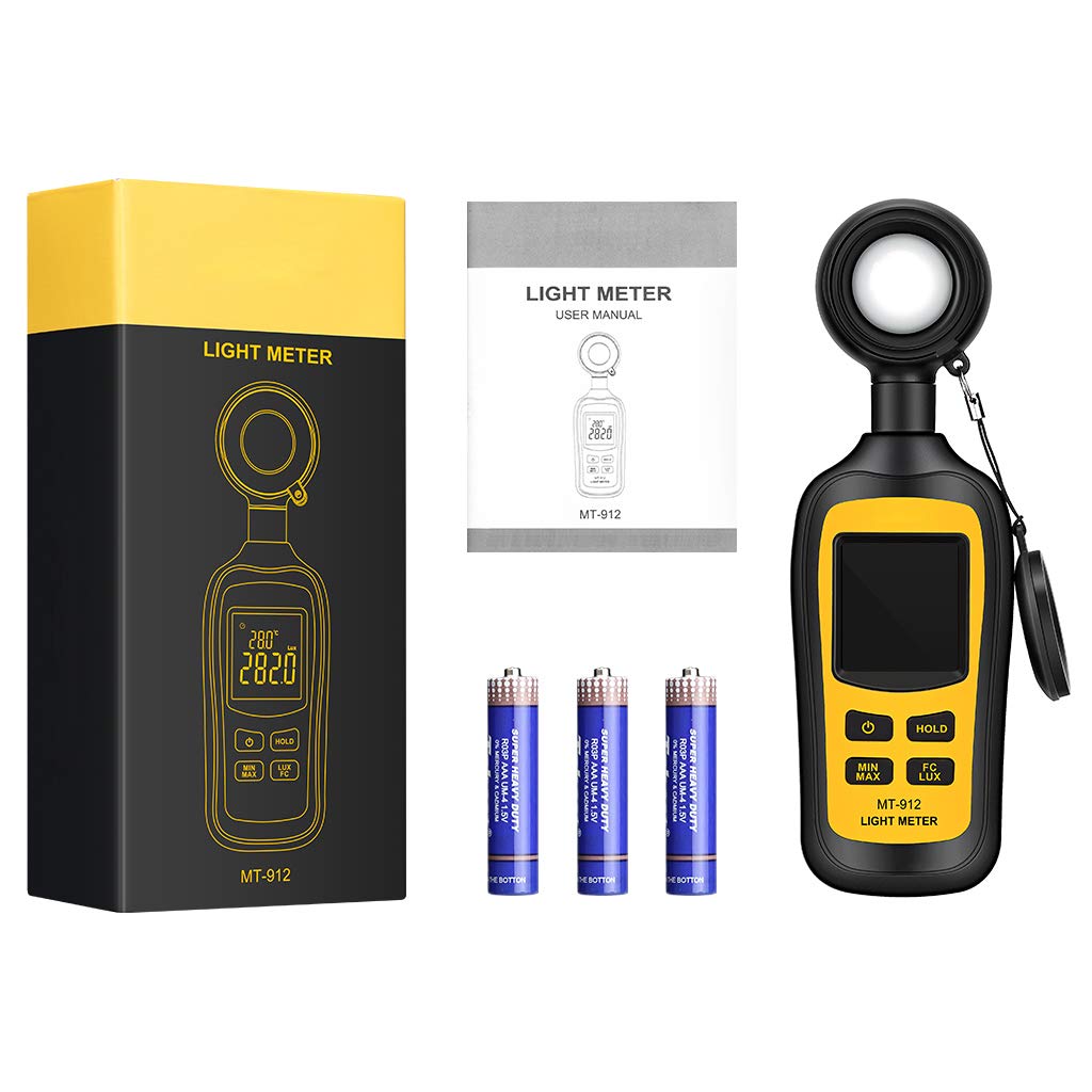Light Meter Digital Illuminance Meter Handheld Ambient Temperature Measuring Instrument with a Maximum Range of Lux and Color LCD Screen 200,000