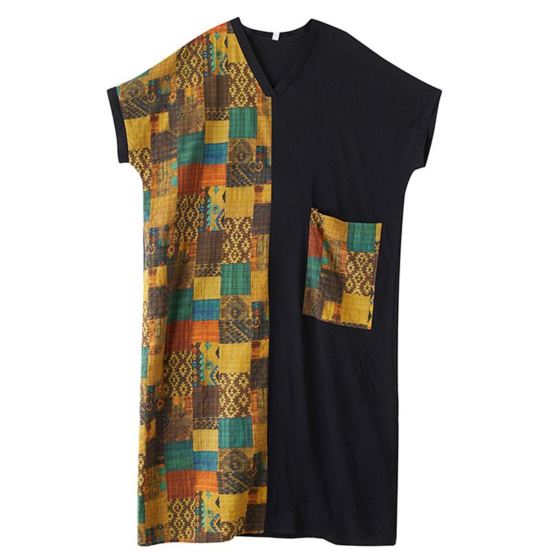 

XITAO Pocket Patchwork Contrast Color Dress ZMY1083 One Size жёлтый