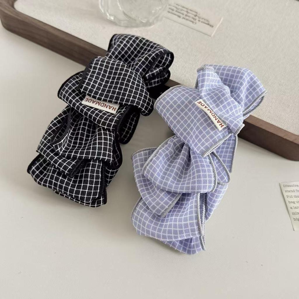 Korean Plaid Bow Banana Clip: Gentle, Non-Slip Hair Accessory for Ponytails