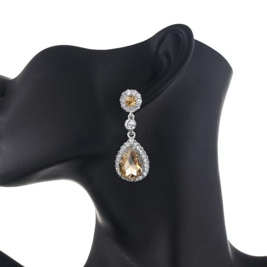 1 Pair Women Shining Rhinestones Drop Earrings Waterdrop Shape Tassel Sparkling Dangle Earrings Jewelry Gift