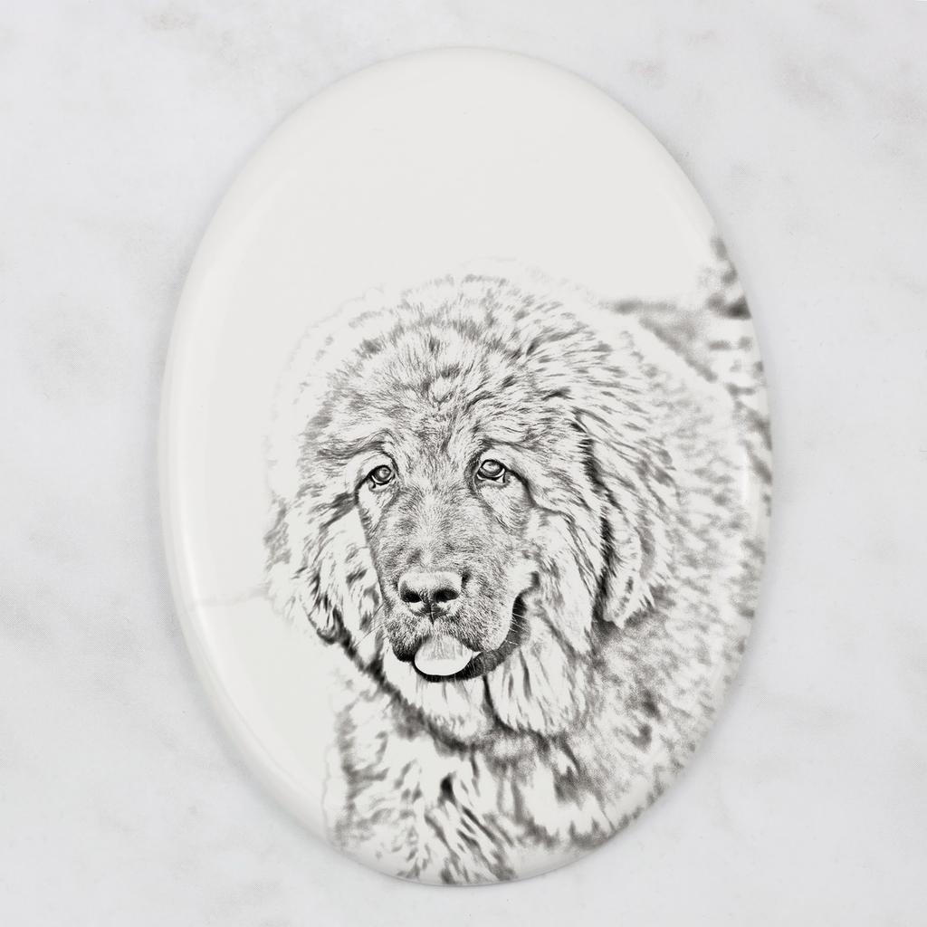 Tibetansk Mastiff, Do khyi - mindeplade med et billede af en hund, gravsten med et tryk, personlig oval plade fra mærket Art-Dog