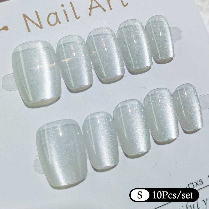 10Pcs Trendy Simple Solid Color Cat Eye Nail Art Fake Nails Long Lasting Fake Nails For Women Daily Office Party Manicure