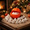 Halloween Table Decor Pumpkin Bucket with Mini Ghosts Candy Bowl Cute Ghost Holiday Party Decorations Figurines Snack Holder for Farmhouse