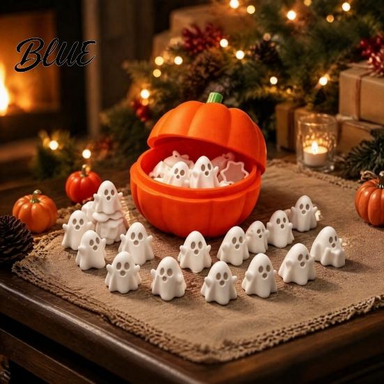 Halloween Table Decor Pumpkin Bucket with Mini Ghosts Candy Bowl Cute Ghost Holiday Party Decorations Figurines Snack Holder for Farmhouse