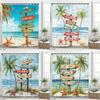 Cartoon Ocean Signage Coconut Tree Beach Scenery Shower Curtain Bathroom Decorative Shower Curtain Home Curtain with Hooks