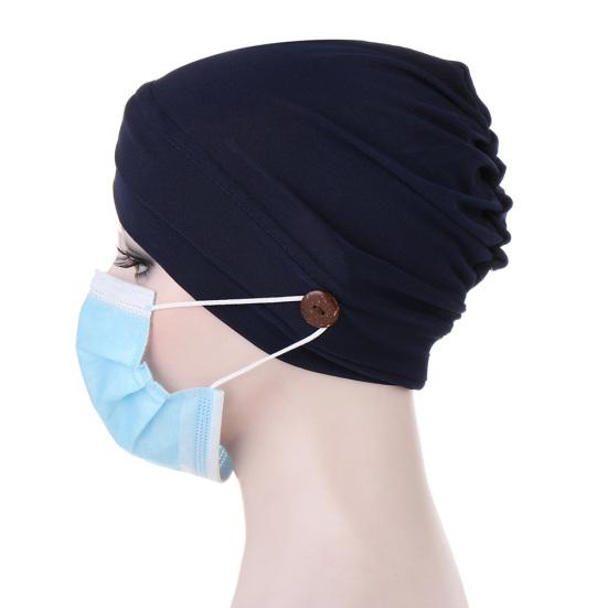 Women Solid Color Front Cross Beanie Bonnet Breathable Hat Cap with Button