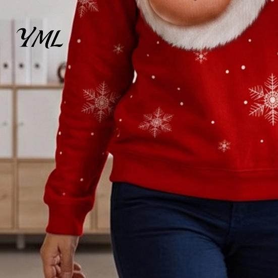 Lightweight Sweatshirt Christmas with Exposed Breast Print, Long Sleeve Crewneck Pullover for Women Shirt Women, Fake Low Cut Boob Pattern Top