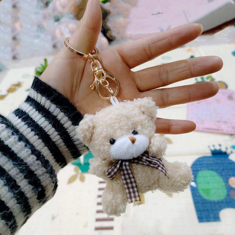 Cute Bow Tie Teddy Bear Keychain: Plush Toy Pendant for Backpack Decoration
