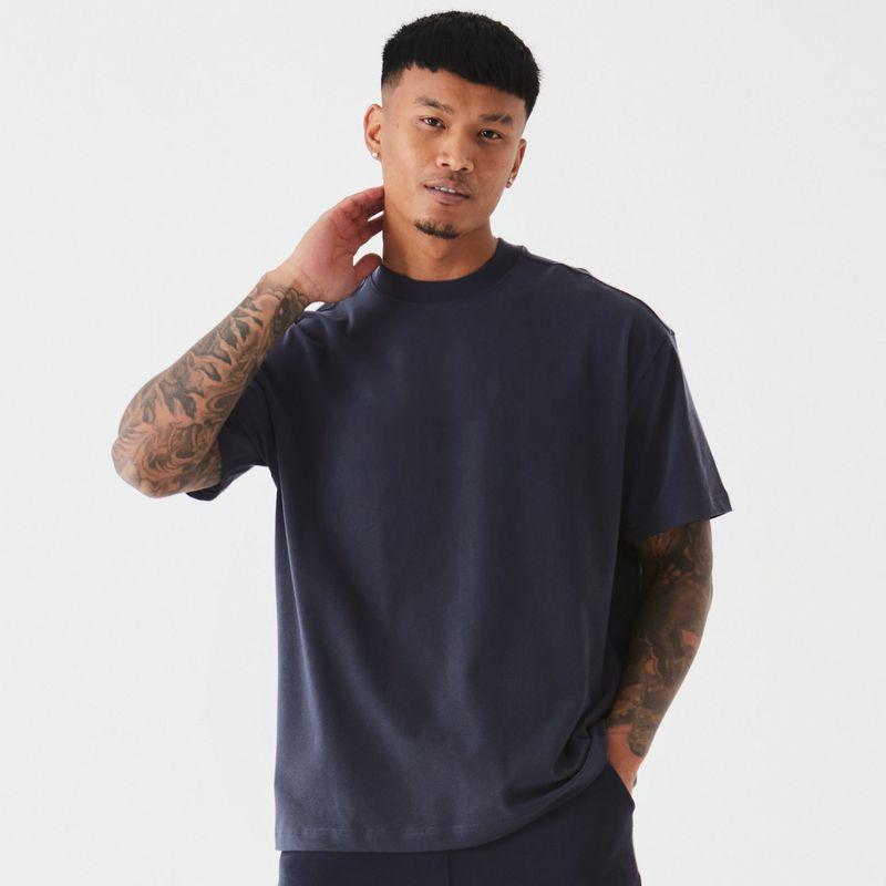 

New European and American-Style Running Fitness plus Size Men s Short Sleeve Navy Blue Light Board XXL