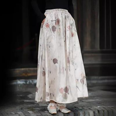 Women Tie-dye Vintage Skirts Elastic Waist Spring A-Line Women Skirts