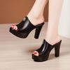 10cm Small Size 32-43 Elegant Open Head Block High Heels Shoes Summer Slippers 2025 Women's Soft Leather Slides Platform Model