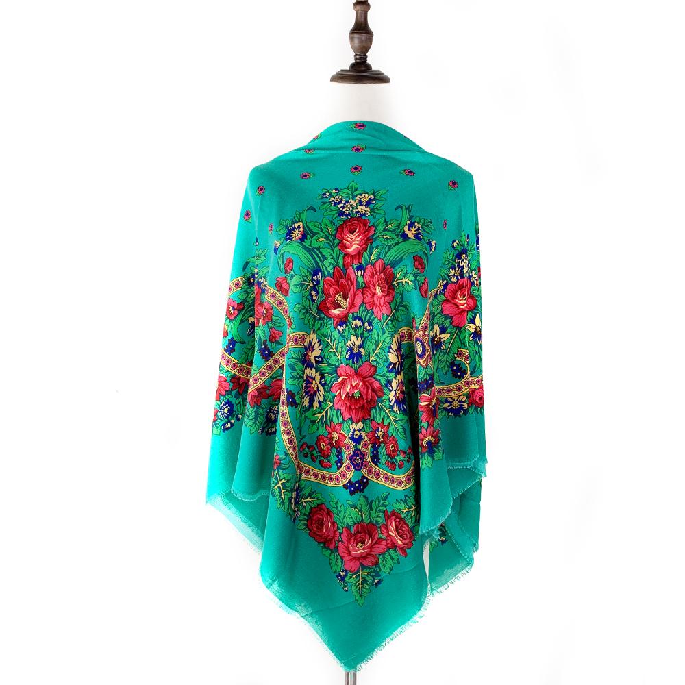 Breathable Thin Russian Square Scarf For Women Floral Print Russian Shawl Bandana Luxury Floral Head Wraps 130X130Cm