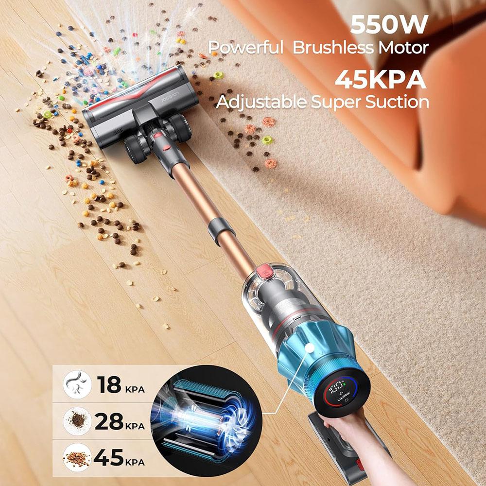 Tyčový akumulátorový vysavač Laresar Ultra 7, 550W/45kPa výkonné sání, dotykový displej, výdrž až 60 minut