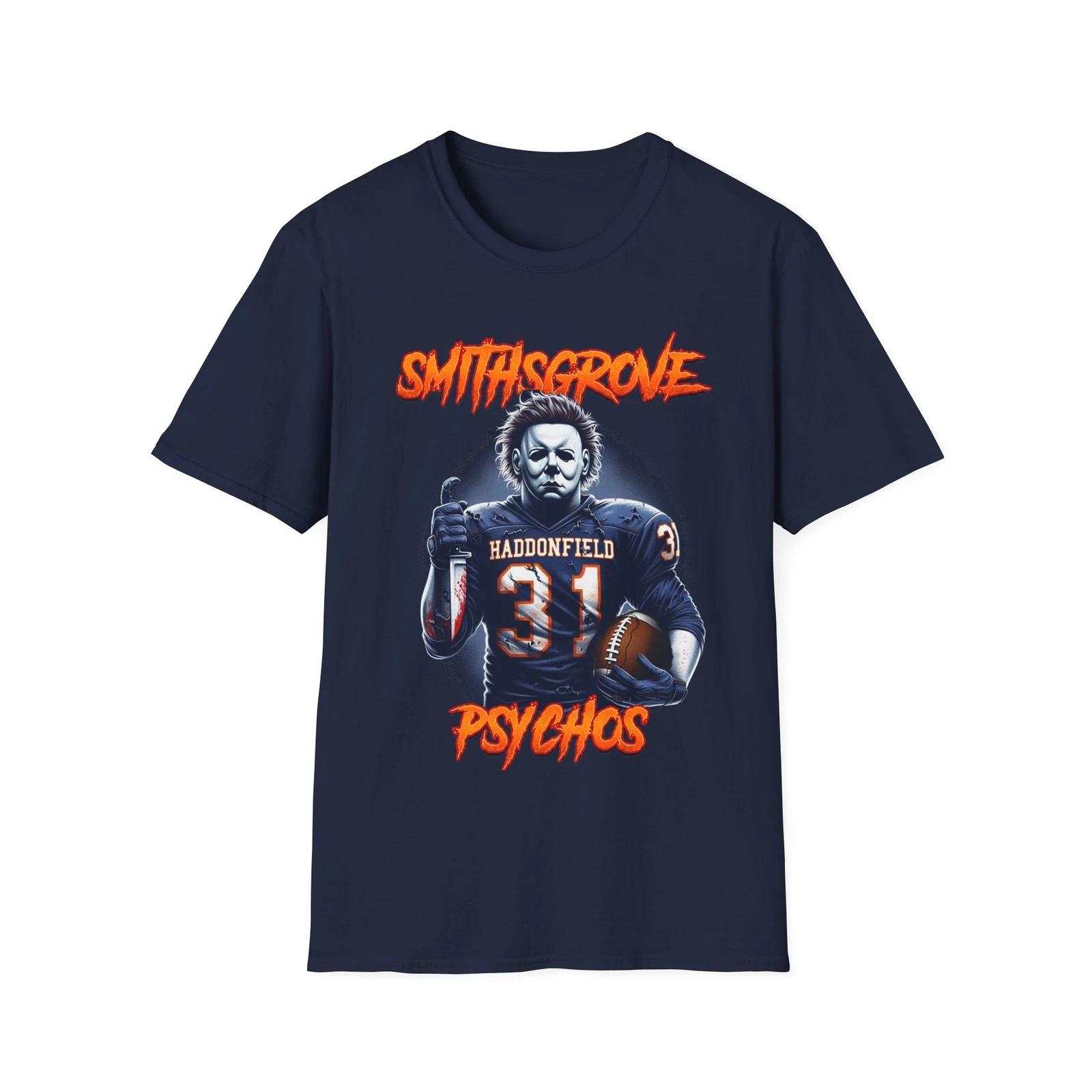 Men s and Women s T-shirts Smith s Grove Psychos Football Team T-Shirt - Michael Myers Horror Mashup L