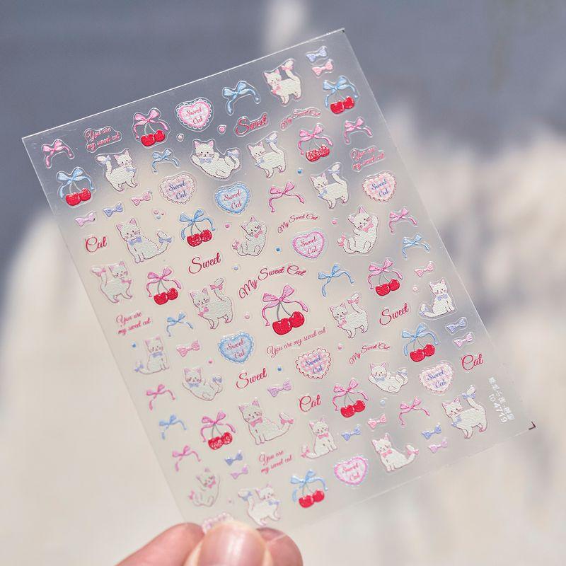 

2025 New Arrival Best Selling Cute Wind Cartoon Nail Stickers Paper Animal Puppy Kitten Minimalist Relief Soft and Adorable Nail Stickers Cherry kitten-thin tough