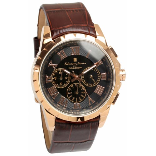

Salvatore Marra Men s Radio-Controlled Solar Chronograph Watch, Limited Edition, Italian Brand, Pink Gold and Brown