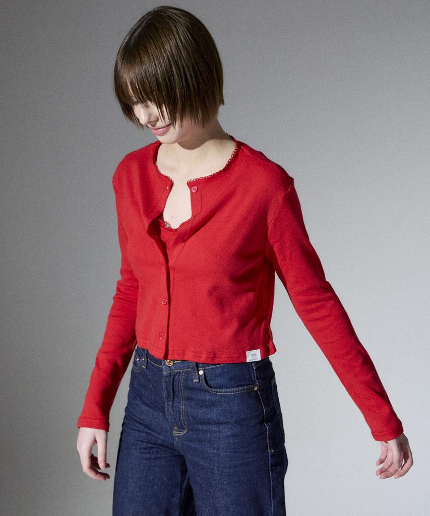 Alienar Love Lace Color Cardigan Set(Red)