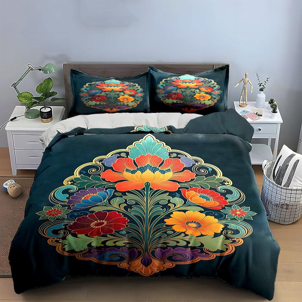 Colorful floral mandala pattern. Bedding sets Duvet cover sets Duvet covers Pillowcases(1 * Duvet Cover 2 * Pillowcases without duvet insert)