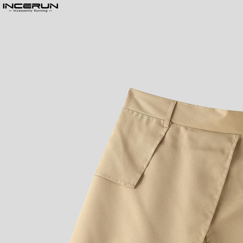 INCERUN Men Spring High Waist Back Ruffled Layers Solid Color Casual Long Straight Pants