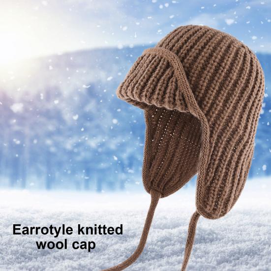 Unisex Winter Hat Knitted Thick Warm Windproof Solid Color Ear Protection Beanie Winter Outdoor Daily Bomber Cap Cycling Travel Headwear
