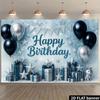 2D Modern Blue Silver Black Happy Birthday Party Background