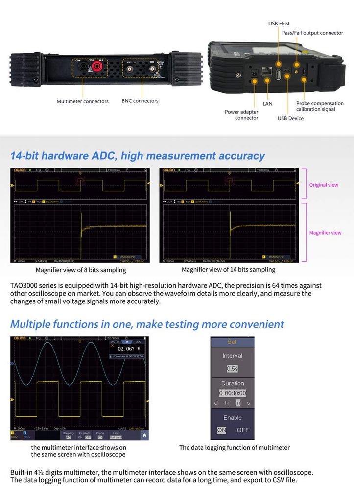 OWON Tablet Digital Oscilloscope TAO3102 2CH 100MHz ADC 40M High Sensitivity High Cost Performance Year Warranty from Japanese 1GSa/S 8-bit [3