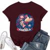 Women's Round Neck Casual Independence Day Printed Short Sleeve T-Shirt Top