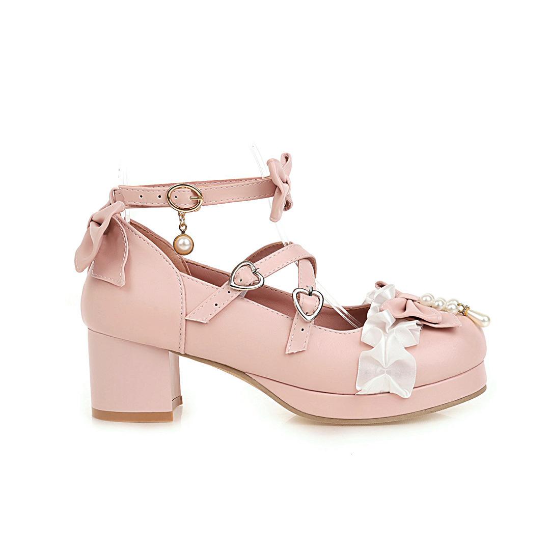 

2025 new Korean version new high heels simple and versatile side buckle strap sweet thick heel rubber sole round head single shoes 39 розовый