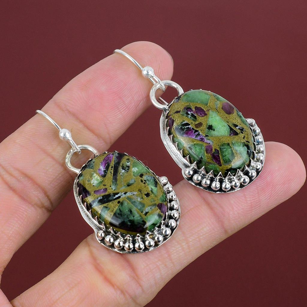 Copper Ruby Zoisite Earring 925 Sterling Silver Earring Antique Jewelry Handmade Dangle Earring Top Quality Gemstone Earring Gifts For Women