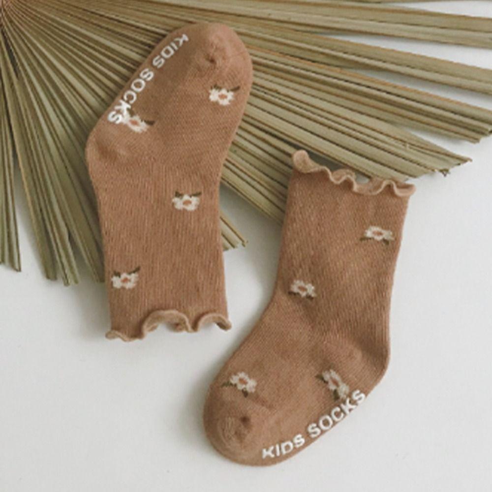 5Pairs Flower Toddle Short Tube Socks Pleated Kids Cartoon Socks Fashion Baby Cotton Socks  Newborn